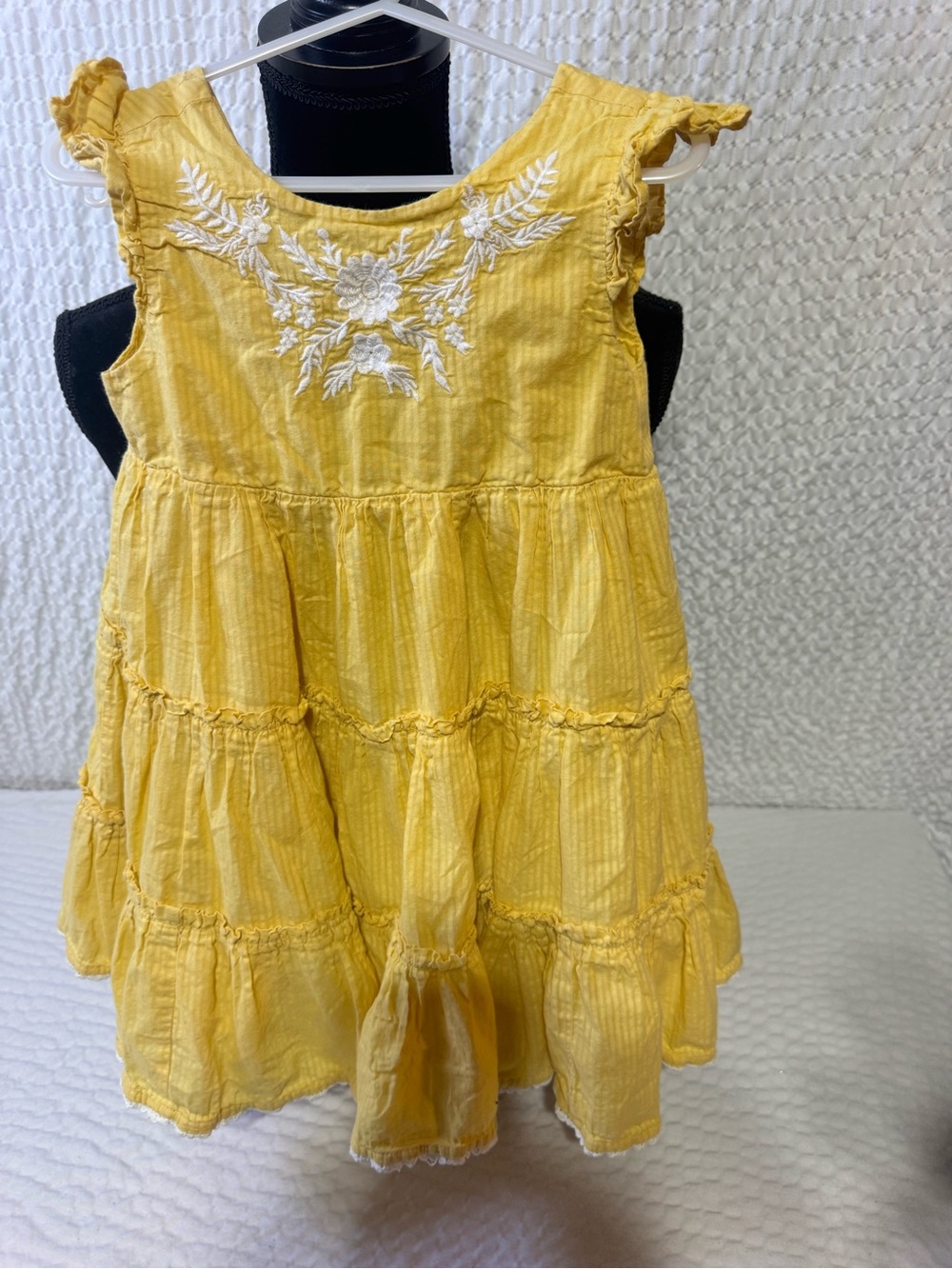 Tahari Yellow Tiered Embroidered Tank Dress